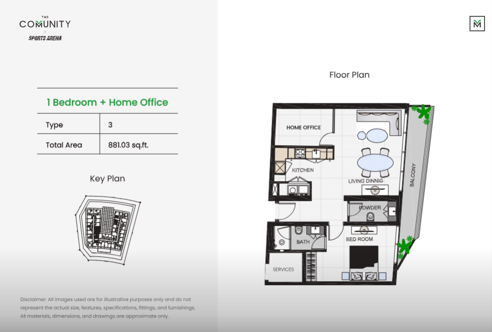 1 Bedroom+Home Office Type-3
